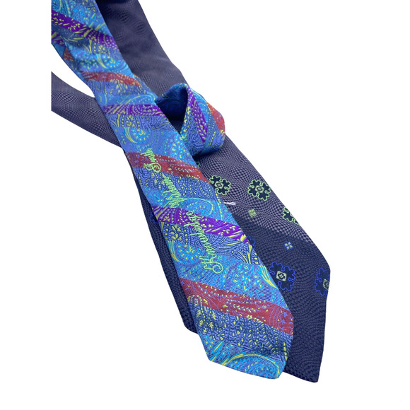 Robert Graham Tie 100% Silk Textured Blue Green Geometric Floral Designer Preppy - Picture 5 of 10